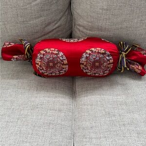 Mackenzie Childs , rare Victoria & Richard Red Decorative Bolster Pillow